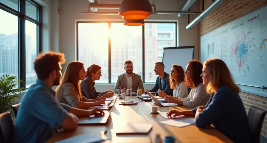 Team meeting in modern industrial office