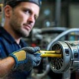 Technician repairing industrial motor